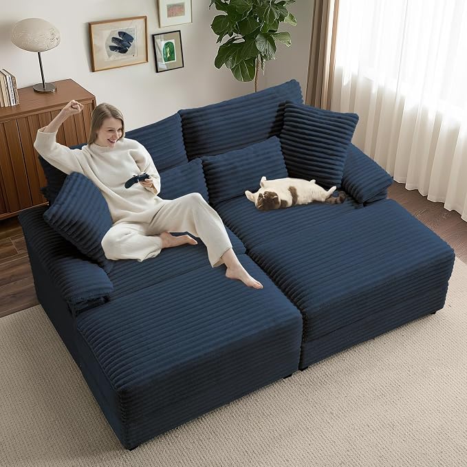 SUNWAVE 74" W Double Chaise Lounge Chair Indoor, Oversized Loveseat - Image 3
