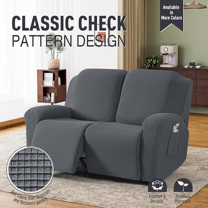 TAOCOCO Recliner Loveseat Slipcover, 6 Pieces Dual Recliner Sofa Covers - Image 2