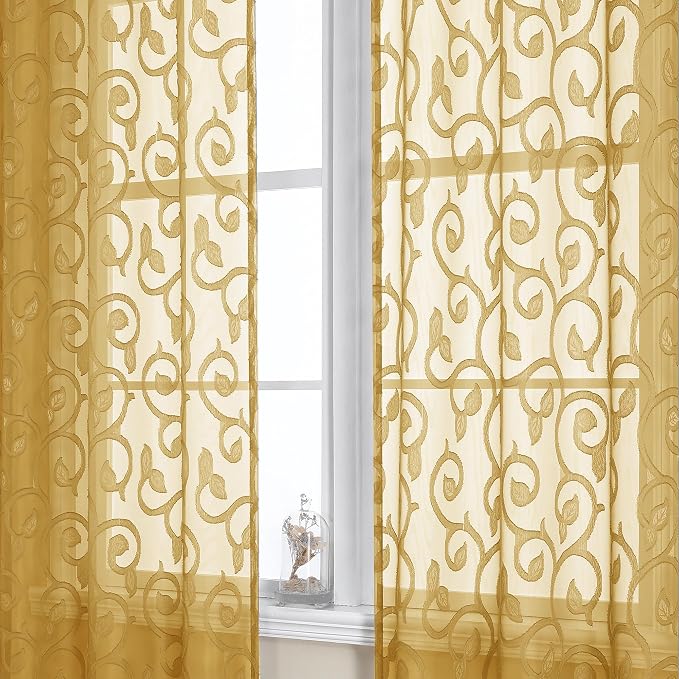 Furman Gold Sheer Curtains 63 inch Length by OWENIE