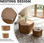 Hexagonal Nesting Coffee Table Set of 2, Wooden Fluted Coffee Table - Image 6