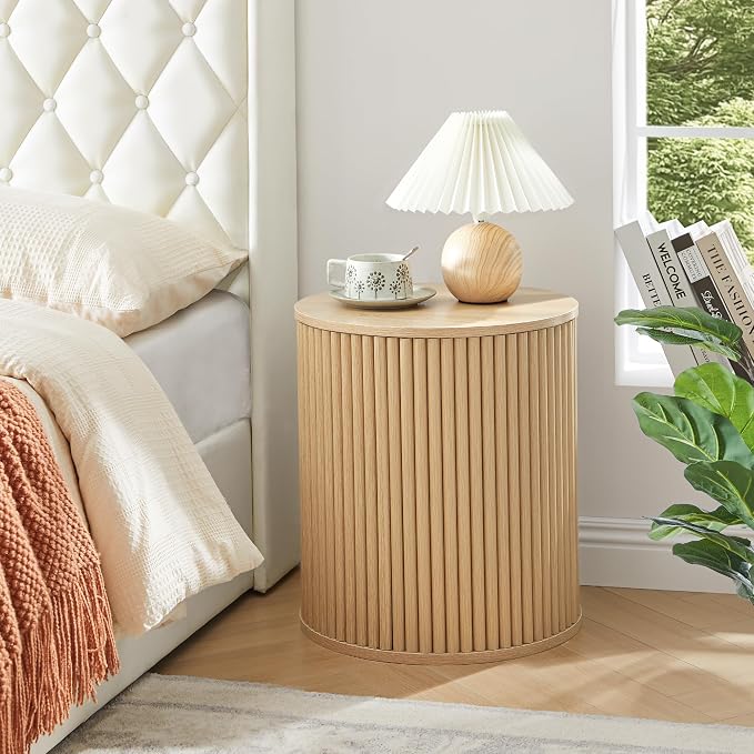 AVZEAR Small Round Side Table Fluted Night Stand Set of 2, Modern Boho End Table - Image 3
