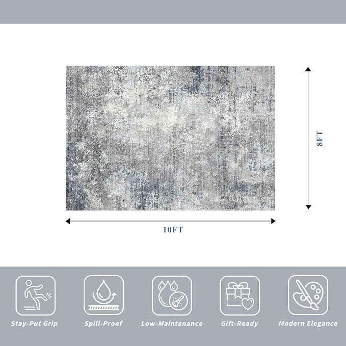 8x10 Washable Living Room Rug – Modern Neutral Abstract Large Area Rug - Image 2