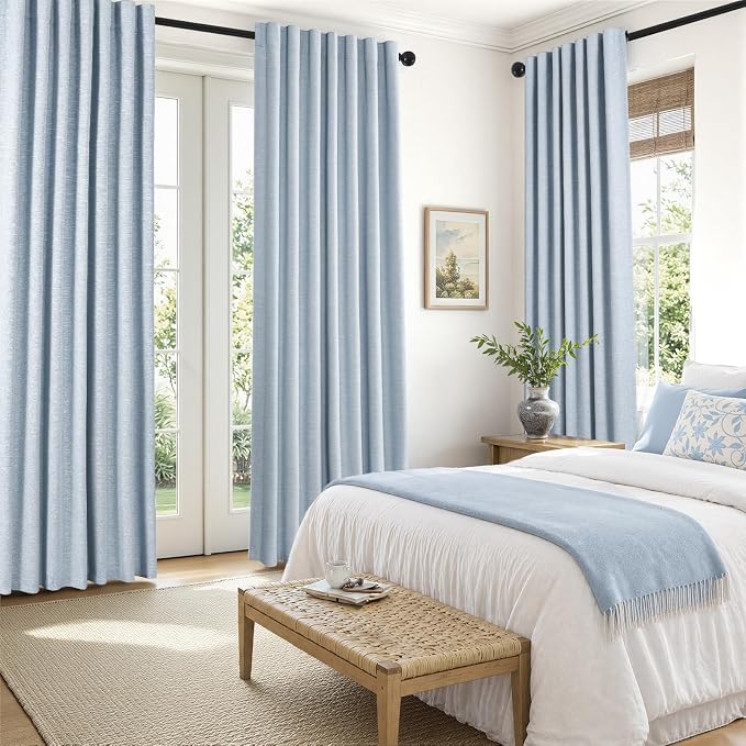 Topfinel Light Blue Linen Blackout Curtains 90 Inches Long - Image 3