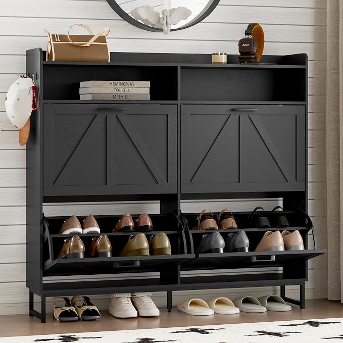 BORNOON Shoe Cabinet with 4 Flip Drawers Narrow Shoe Storage Cabinet Organizer by BORNOON