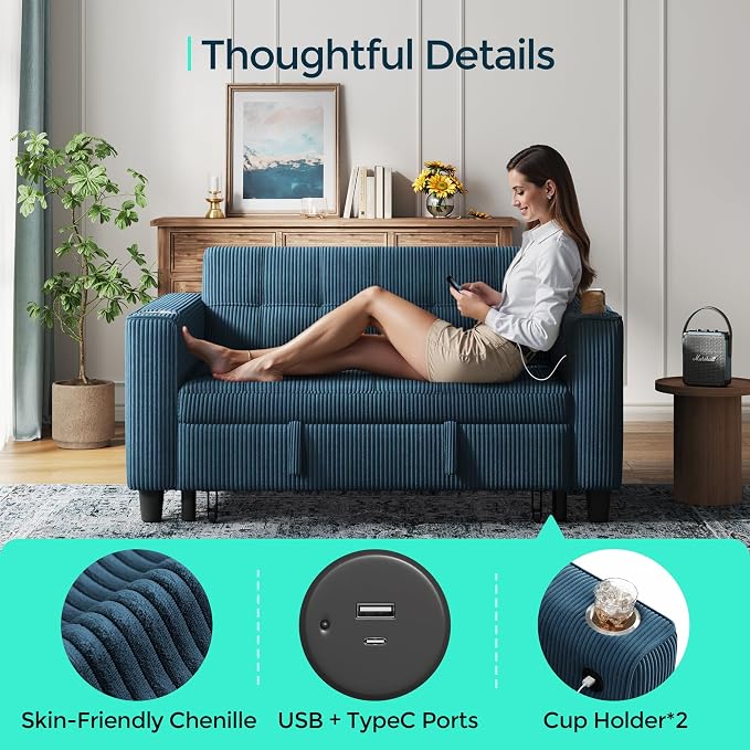 LINSY Sleeper Sofa Bed, Small 3 in 1 Convertible Loveseat Sleeper Couch - Image 4