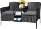 Devoko Outdoor Patio Loveseat Modern Rattan 2-Seat Patio Conversation Set by DEVOKO