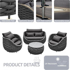 TWT 5 Pieces Patio Furniture Set, Outdoor Rope Conversation Sectional Patio Sofa - Image 4