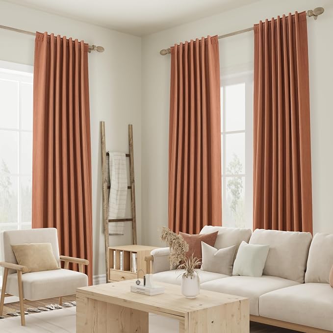 Terracotta 100% Blackout Curtains 90 Inch Length 2 Panels Set Fall Curtains - Image 8