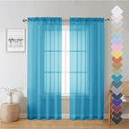 Turquoise Sheer Curtains 72 Inches Long 2 Panels, Light Filtering Voile Curtain by Lecloud
