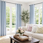 100% Blackout Linen Textured Curtains 96 Inch Long, Chambray Blue | 100% - Image 2