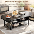 LVB Rattan Coffee Table, Boho Wood Living Room Table - Image 3
