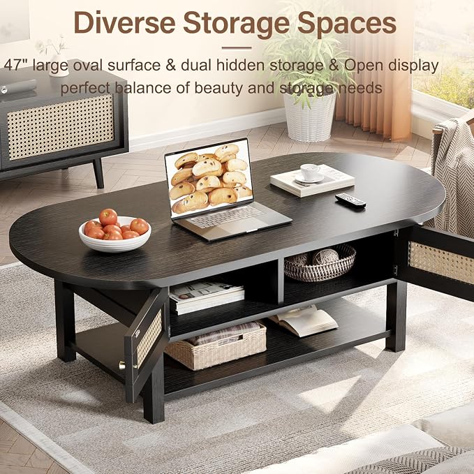 LVB Rattan Coffee Table, Boho Wood Living Room Table - Image 3
