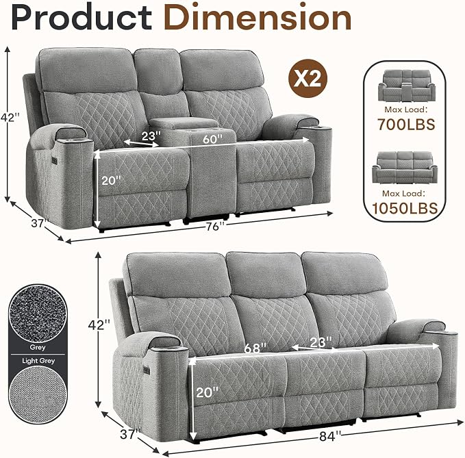 HAOMARKETS 3-Piece Power Recliner Sofa Set - Image 2