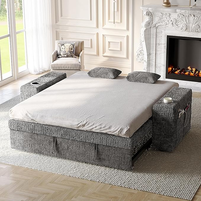 63 Inch Sleeper Sofa Bed, 3 in 1 Pull Out Couch Bed - Image 2
