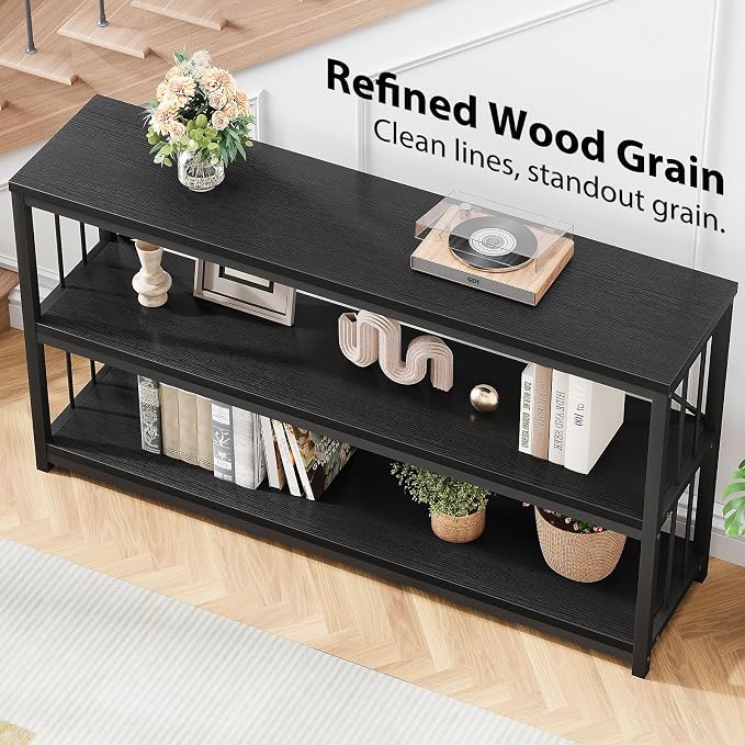LVB Black Entryway Table, Modern Extra Long Sofa Console Table, Metal Wood - Image 6