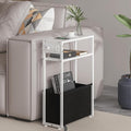 Leomonio White Side Table with Charging Station, Slim End Tables with Fabric by Leomonio