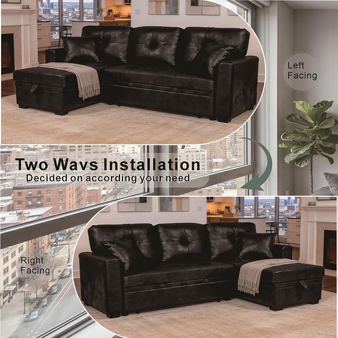 L Shaped Sectional Couch with Storage and Pull Out Bed, 3 Seater Sleeper Sofas - Image 7