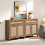 SICOTAS Sideboard Buffet Cabinet Set of 2, Rattan Credenza Storage Cabinet - Image 9