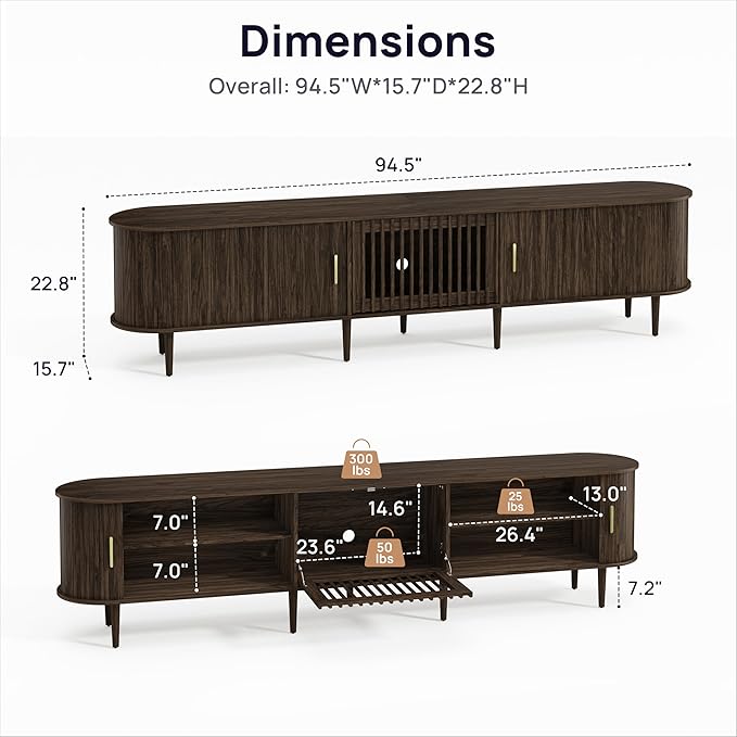 94.5" Fluted Mid Century Modern TV Stand - Image 2