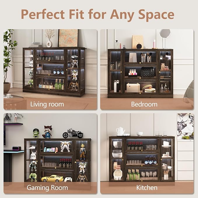 Display Cabinet with Acrylic Glass Doors, Extra Wide Curio Cabinet with LED - Image 8
