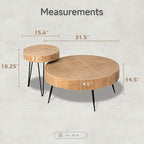 COZAYH 2-Piece Round Nesting Coffee Table Set, Natural Wood Top - Image 3