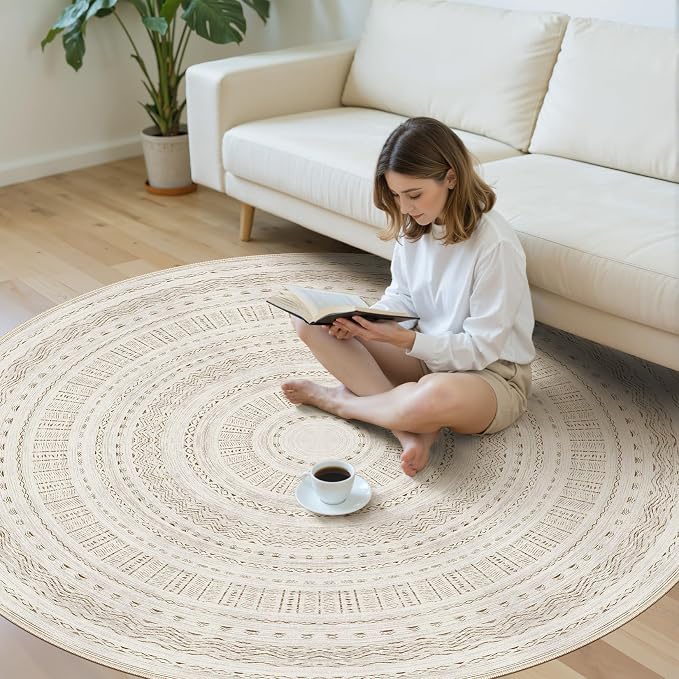 cotiled 6x6 Round Rug 6ft Circle Living Room Boho Area Rugs | Washable Foldable - Image 5