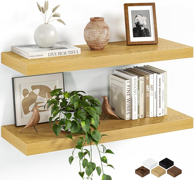 Fun Memories Floating Shelves for Wall, 24 Inch Set of 2 Rustic Wood Wall by FunMemories