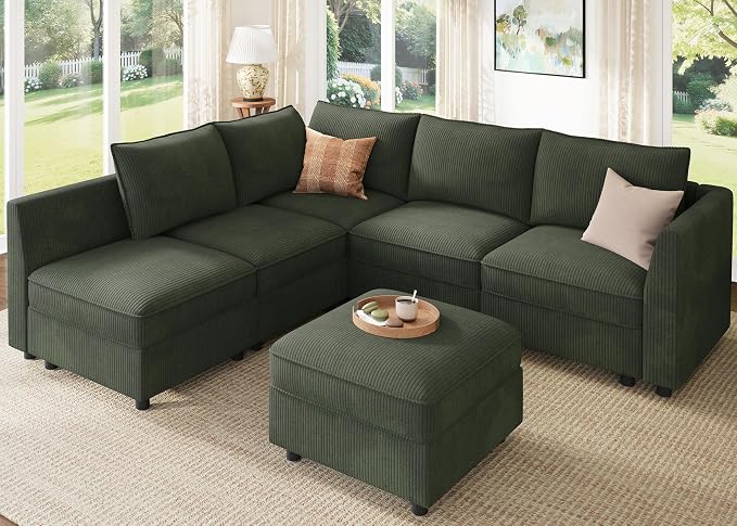 HONBAY Modular Sectional Sleeper Sofa Green Couch L Shaped Sectional Sofa by HONBAY