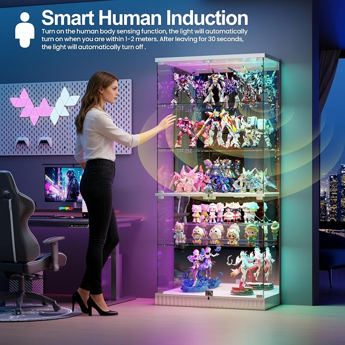 HNEBC 5 Tier Glass Display Cabinet, 66.9" Curio Cabinet - Image 3