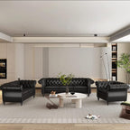 3 Piece Living Room Set, Chesterfield Leather Sofa Loveseat Couch Chair by ORRD