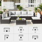 CHABATREE 7pcs Outdoor Patio Furniture Sets, Rattan Conversation Sectional Set - Image 6
