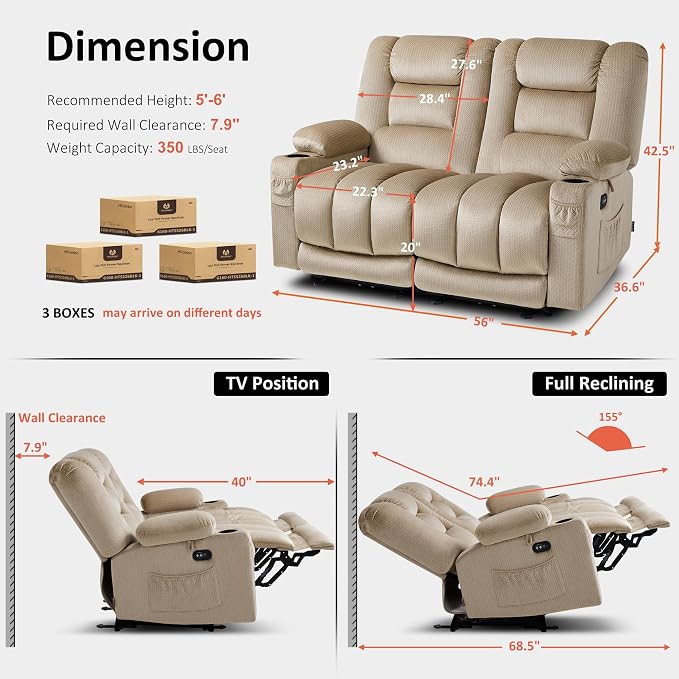MCombo 55.9" Zero Gravity Power Loveseat Recliner - Image 2