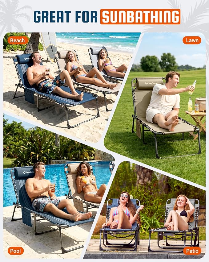 KingCamp Tanning Chair with Face Hole, Lounge Chairs Outdoor Folding Comfy - Image 7