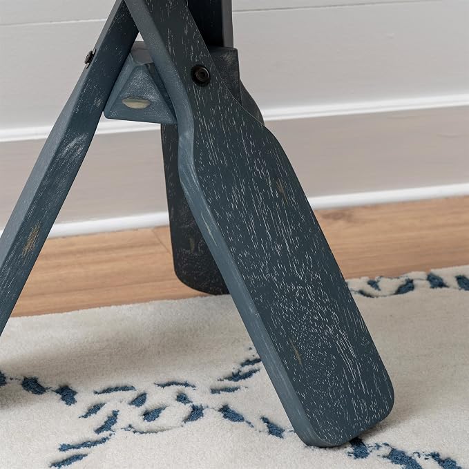 Linon Opal Distressed Wood Coastal Canoe Paddle Side Table in Blue/Cream - Image 6