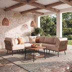 6-Piece Patio Conversation Set, Outdoor Sectional Sofa Modular Wicker Furniture by Mugovelo