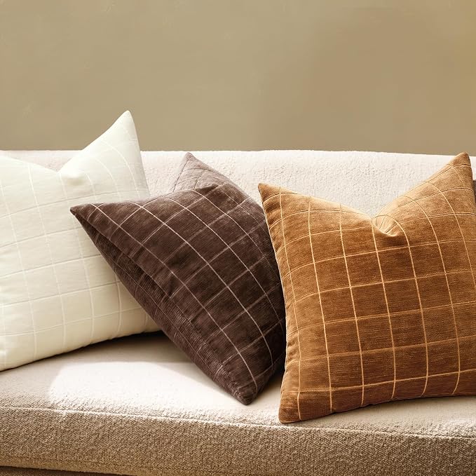 MIULEE Decorative Chenille Check Throw Pillow Covers Vintage Plaid Couch - Image 3