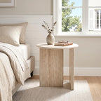 HNY Small Round Side Table Marble Veneer Wood Bedside Table 18" Modern End - Image 7