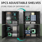 Metal Storage Cabinet with 3 Adjustable Shelves and 4 Doors, Steel Tool Cabinets - Image 4