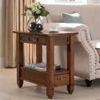 Leick Home Sibley End Table, Solid Wood, 1 Storage Drawer, Slate Tile Details - Image 2