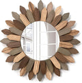 Emfogo Wall Mirror 12 inch Rustic Wood Sunburst Boho Mirror Farmhouse Wall by Emfogo