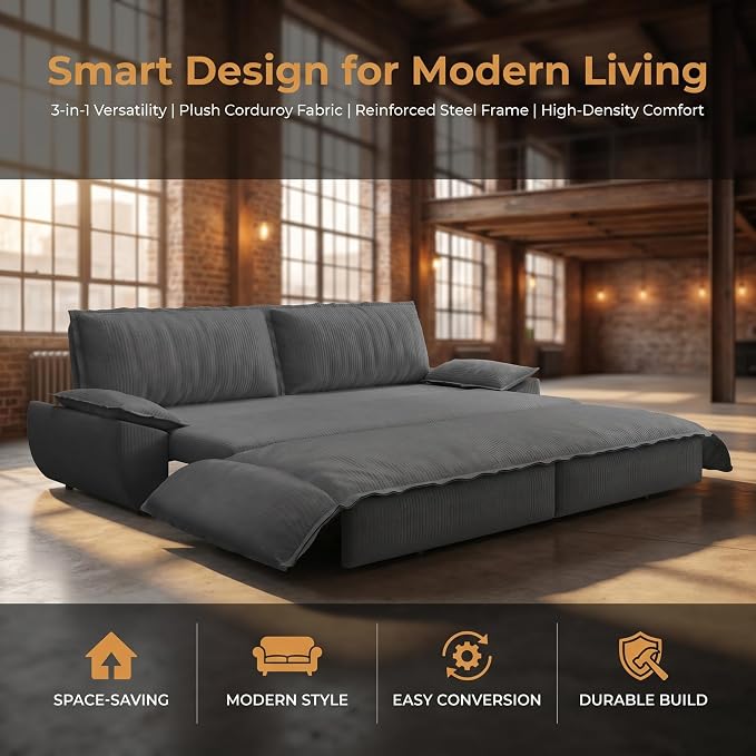 73.2" Sofa Bed Queen, 3-in-1 Pull Out Sofa Bed - Image 6