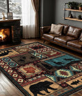 Rustic Cabin Area Rug 5x7, Machine Washable Lodge Bear Rug, Non-Slip Low Pile by YIHOUSE