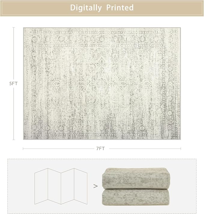 Washable Rugs 5x7 Area Rugs for Living Room, Dining Room-Beige Green | Ultra - Image 2