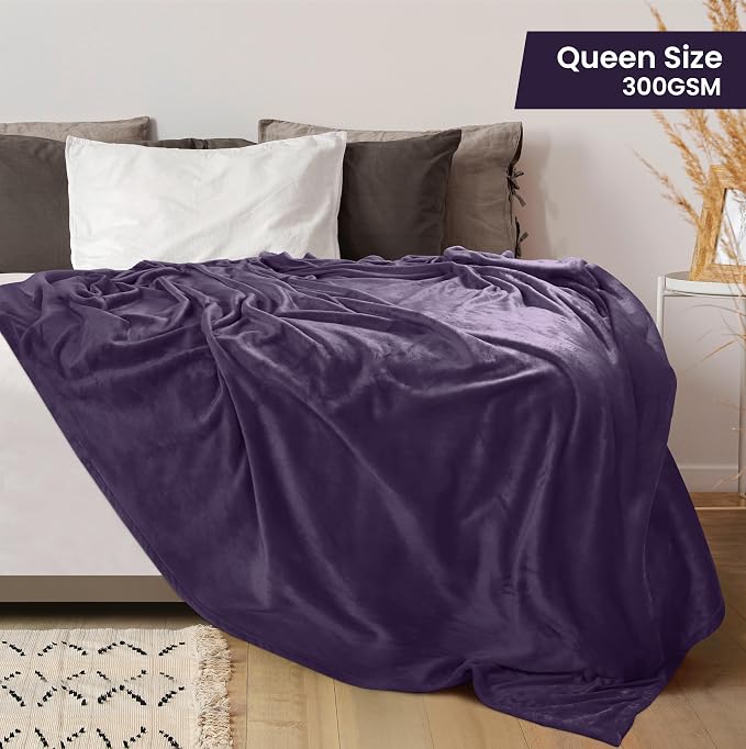 Utopia Bedding Ultra Soft Fleece Bed Blanket Queen Size Purple | Microfiber - Image 2