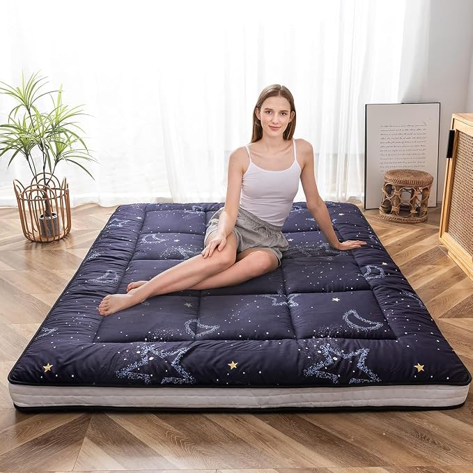 MAXYOYO Black Moon and Star Futon Mattress, Japanese Floor Mattress Quilted - Image 2