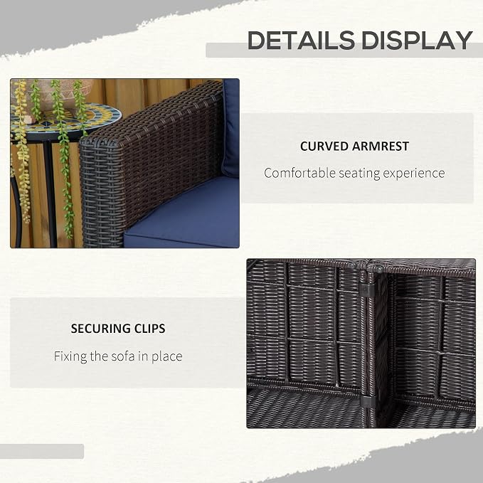 Outsunny 2 Piece Patio Wicker Corner Sofa Set, Outdoor PE Rattan Furniture - Image 6