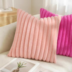 decorUhome Fall Faux Fur Throw Pillow Covers 18x18 Set of 2 Blush Pink | - Image 4