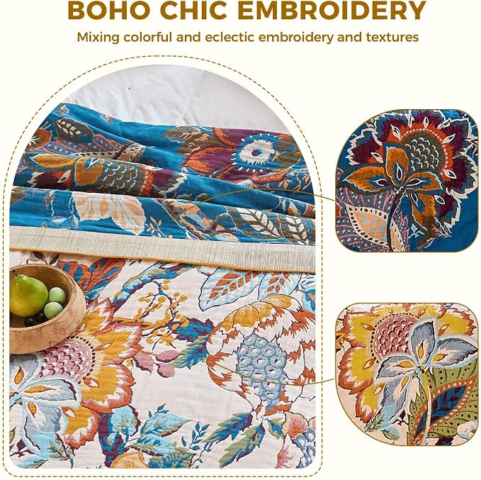 LUTBM Boho Throw Blanket for Bed Cotton Blankets Twin Size for Bedroom Living - Image 3