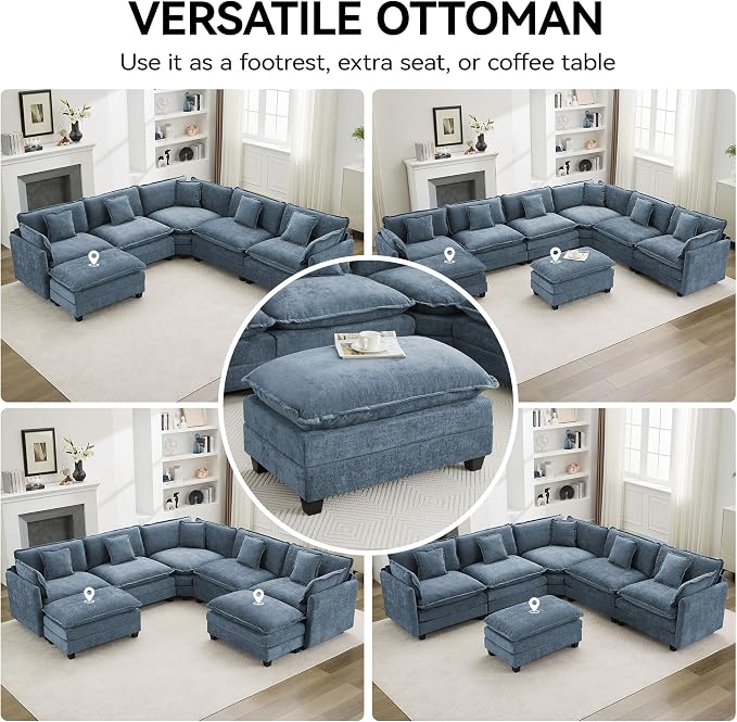 35‘’ Modern Chenille Cloud Sofa Ottoman, Rectangle Ottoman - Image 7