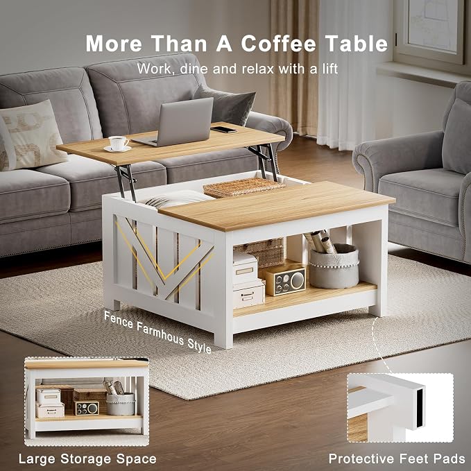 FABATO Lift Top Coffee Table, 31.5" Farmhouse Coffee Tables - Image 5